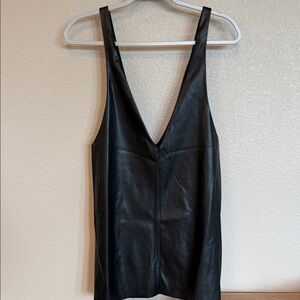 Sunday in Brooklyn Black Faux Leather Deep V Tank